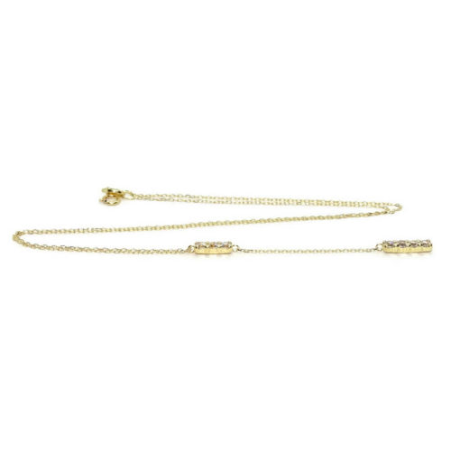 Fino y elegante collar de oro amarillo de 18k con 7 circonitas en carril. - Imagen 5
