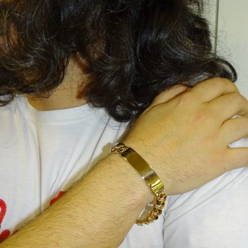 Impresionante pulsera para hombre de oro amarillo de 18k de 22.00 cm de larga y Placa muy grande - Imagen 2
