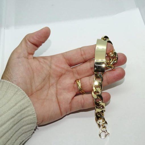 Impresionante pulsera para hombre de oro amarillo de 18k de 22.00 cm de larga y Placa muy grande - Imagen 3