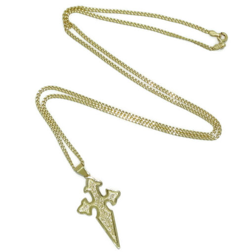 Cruz de Santiago en oro amarillo macizo de 18k para hombre mate y brillo con cadena barbada plana. - Imagen 6