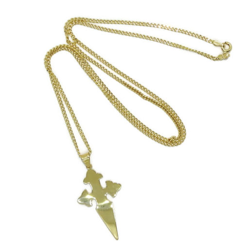 Cruz de Santiago en oro amarillo macizo de 18k para hombre mate y brillo con cadena barbada plana. - Imagen 5