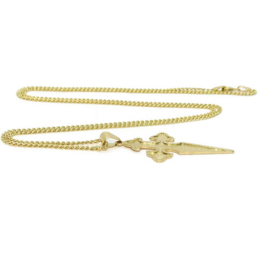 Cruz de Santiago en oro amarillo macizo de 18k para hombre mate y brillo con cadena barbada plana. - Imagen 4