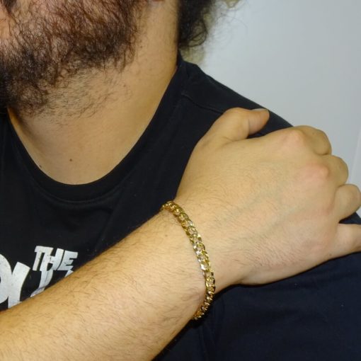 Pulsera grande para hombre de oro amarillo de 18k tipo barbada hueca de 7.00mm de ancha - Imagen 2