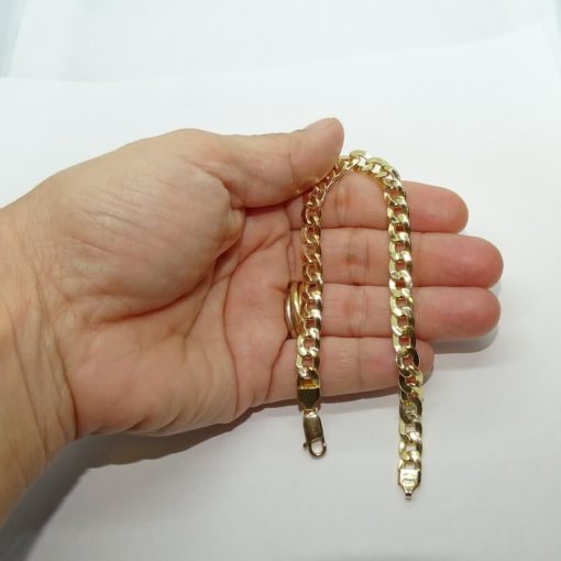 Pulsera grande para hombre de oro amarillo de 18k tipo barbada hueca de 7.00mm de ancha - Imagen 3