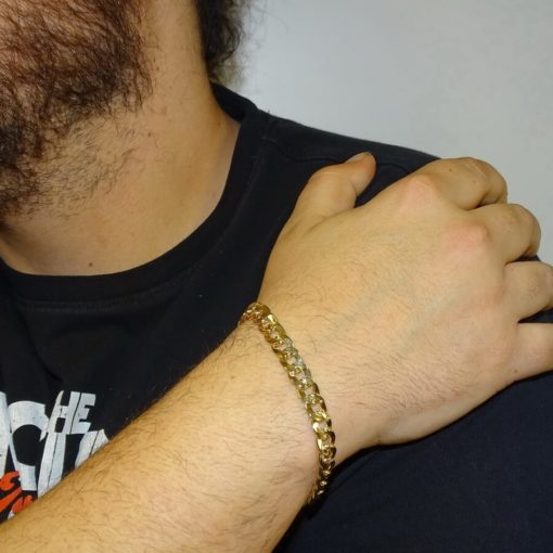 Pulsera grande para hombre de oro amarillo de 18k tipo barbada hueca de 8.00mm de ancha - Imagen 2
