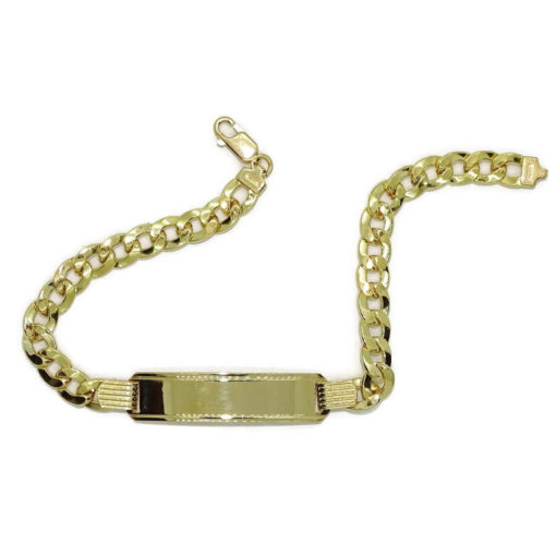 Pulsera para hombre de oro amarillo de 18k con placa y cadena barbada hueca de 6.50 mm de ancho. - Imagen 7