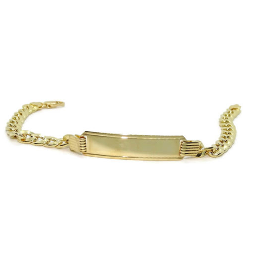 Pulsera para hombre de oro amarillo de 18k con placa y cadena barbada hueca de 6.50 mm de ancho. - Imagen 6
