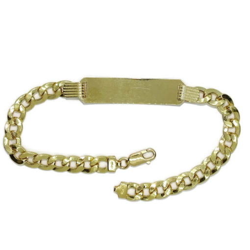 Pulsera para hombre de oro amarillo de 18k con placa y cadena barbada hueca de 6.50 mm de ancho. - Imagen 5