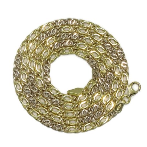 Cadena de oro de 18k para hombre de eslabones ojo de tigre de oro amarillo y oro blanco.