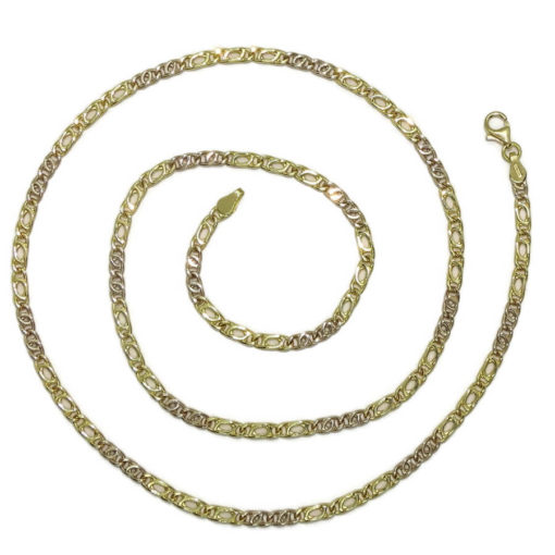 Cadena de oro de 18k para hombre de eslabones ojo de tigre de oro amarillo y oro blanco. - Imagen 7
