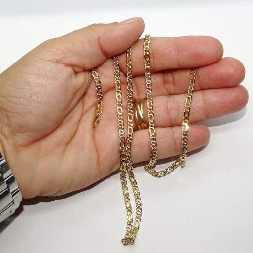 Cadena de oro de 18k para hombre de eslabones ojo de tigre de oro amarillo y oro blanco. - Imagen 3