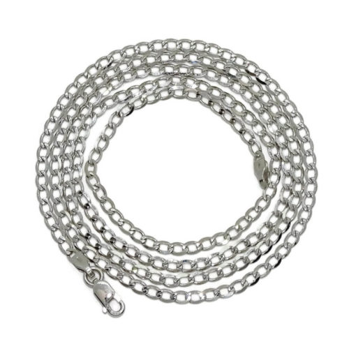 Cadena de oro blanco maciza de 18k para hombre tipo barbada de 60cm de larga