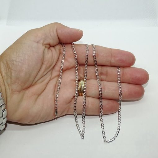 Cadena de oro blanco maciza de 18k para hombre tipo barbada de 60cm de larga - Imagen 3