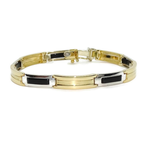 Pulsera para hombre de oro amarillo brillo y oro blanco de 18k con onix - Imagen 7