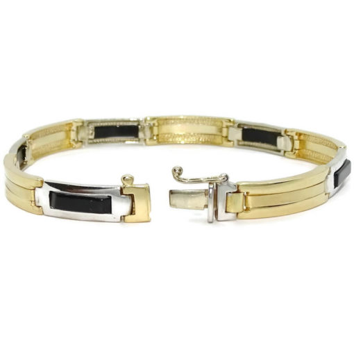 Pulsera para hombre de oro amarillo brillo y oro blanco de 18k con onix - Imagen 6