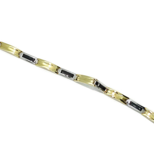 Pulsera para hombre de oro amarillo brillo y oro blanco de 18k con onix - Imagen 5