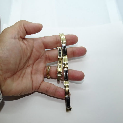 Pulsera para hombre de oro amarillo brillo y oro blanco de 18k con onix - Imagen 3