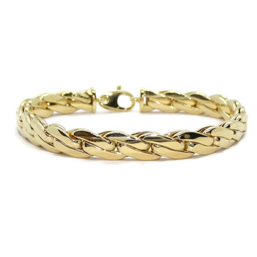 Pulsera de Oro Amarillo de 18k para mujer modelo trenza doble plana de 19.50 cm de Larga, 7.50mm de Ancha y 12.60 gr de Oro de 18k.