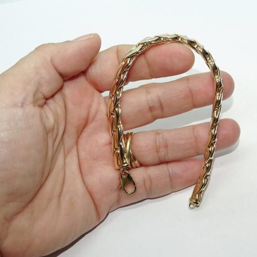 Pulsera de Oro Amarillo de 18k para mujer modelo trenza doble plana de 19.50 cm de Larga, 7.50mm de Ancha y 12.60 gr de Oro de 18k. - Imagen 3