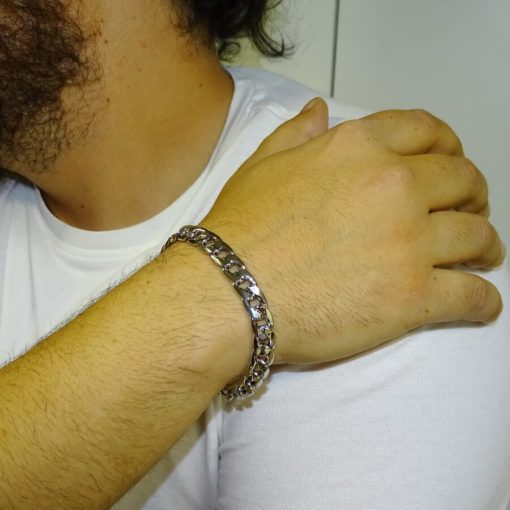 Pulsera para Hombre de Oro blanco de 18k barbada plana de 9.00mm de Ancha 21.00cm de Larga - Imagen 2