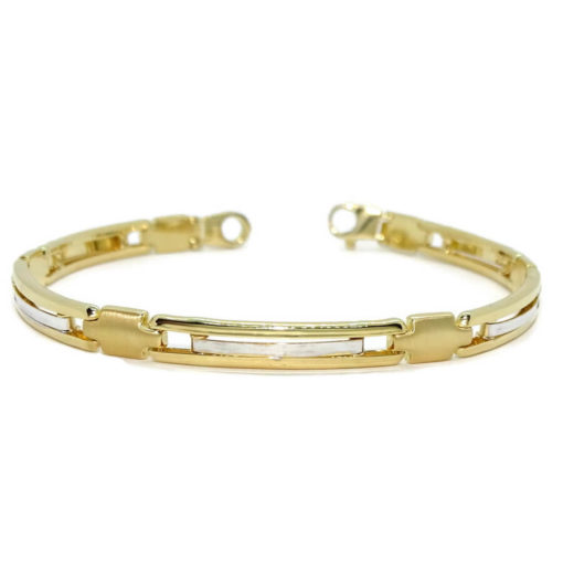 Pulsera para hombre de oro amarillo y oro blanco 18k semi-rígida de 5.50mm de ancha y 21.00cm de larga