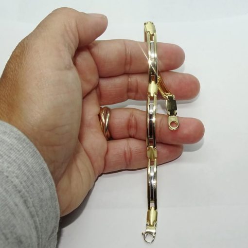 Pulsera para hombre de oro amarillo y oro blanco 18k semi-rígida de 5.50mm de ancha y 21.00cm de larga - Imagen 3