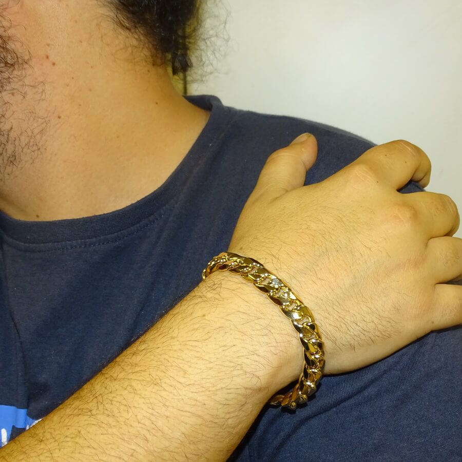 Pulsera para Hombre de Oro Amarillo de 18k barbada plana de 1.10 cm de Ancha 21.50cm de Larga - Imagen 2