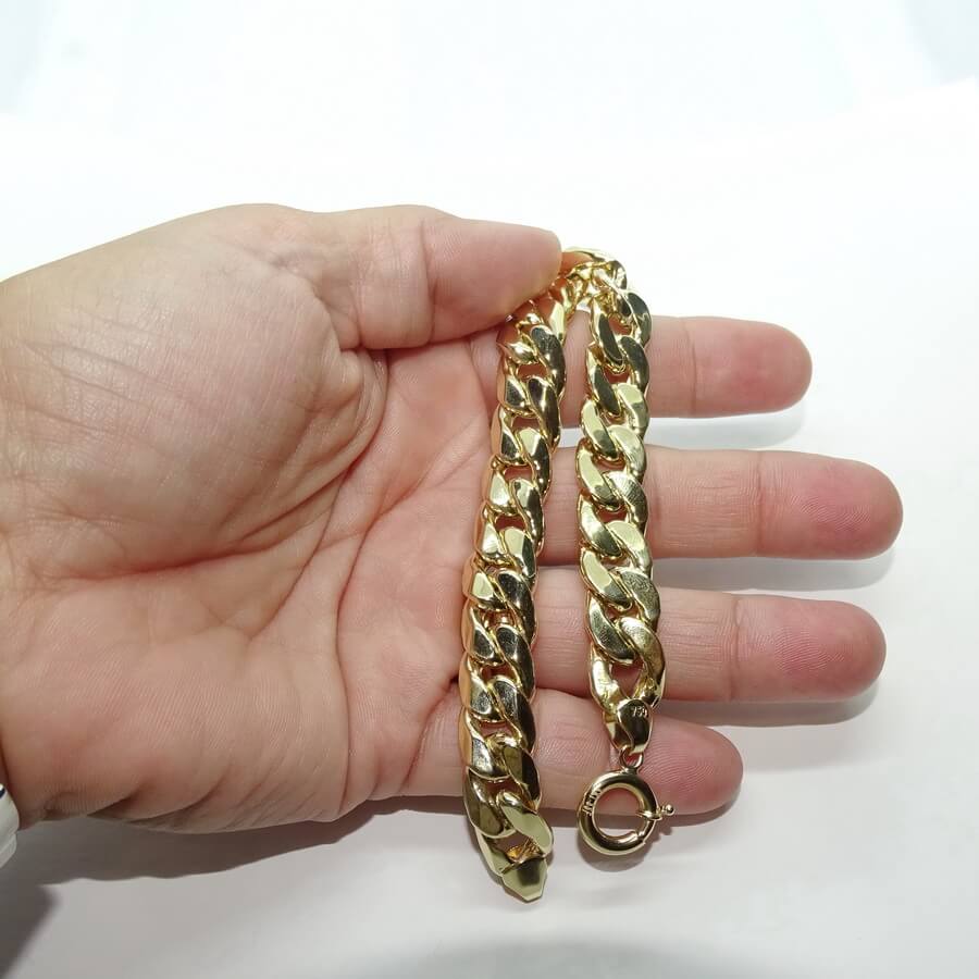 Pulsera para Hombre de Oro Amarillo de 18k barbada plana de 1.10 cm de Ancha 21.50cm de Larga - Imagen 3