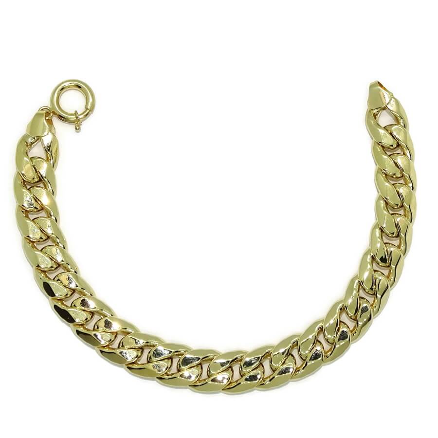 Pulsera para Hombre de Oro Amarillo de 18k barbada plana de 1.10 cm de Ancha 21.50cm de Larga