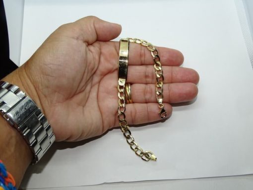 Pulsera para hombre de oro amarillo de 18k con placa, de 7.00 mm de ancha y 21.50cm de larga. 100% personalizable. - Imagen 3
