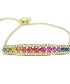 Preciosa pulsera de oro amarillo de 18k con 58 diamantes auténticos y 13 zafiros de color certificados