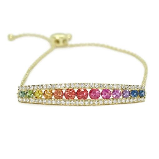 Preciosa pulsera de oro amarillo de 18k con 58 diamantes auténticos y 13 zafiros de color certificados