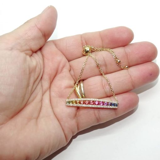Preciosa pulsera de oro amarillo de 18k con 58 diamantes auténticos y 13 zafiros de color certificados - Imagen 3