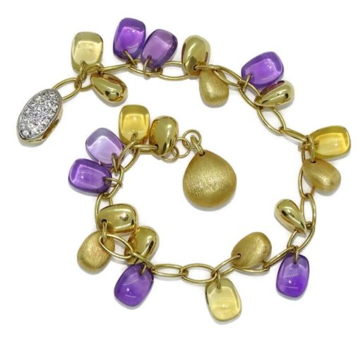 Preciosa pulsera de oro amarillo de 18k con 4 citrinos, 7 amatistas y 11 pepitas de oro. - Imagen 8