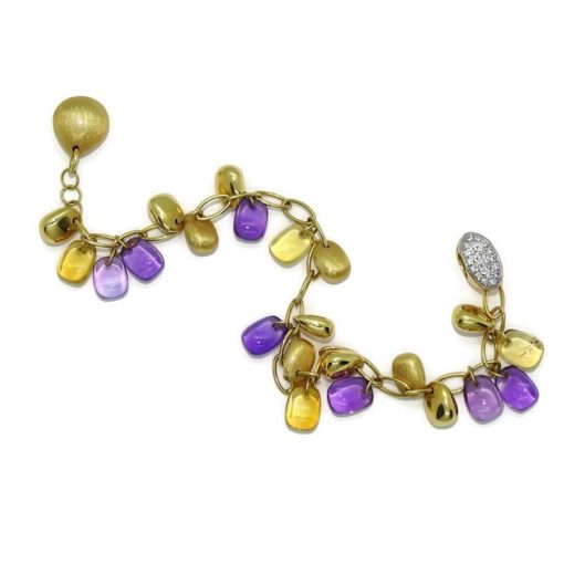 Preciosa pulsera de oro amarillo de 18k con 4 citrinos, 7 amatistas y 11 pepitas de oro. - Imagen 5