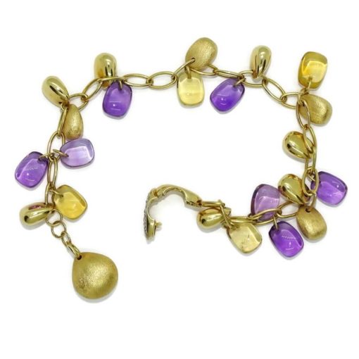 Preciosa pulsera de oro amarillo de 18k con 4 citrinos, 7 amatistas y 11 pepitas de oro. - Imagen 4