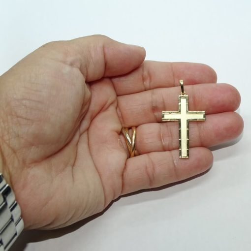 Cruz de oro amarillo macizo de 18k para hombre o mujer mate y brillo. - Imagen 2