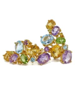 Pendientes de oro amarillo de 18K con 20 piedras finas de color. 3.00 cm de largos