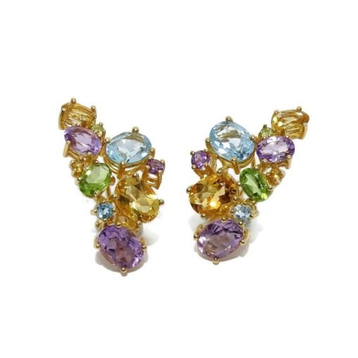Pendientes de oro amarillo de 18K con 20 piedras finas de color. 3.00 cm de largos - Imagen 8