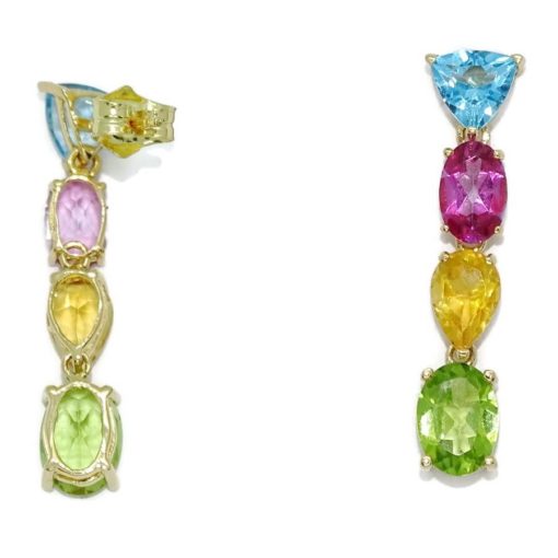 Preciosos pendientes de oro amarillo de 18k con 8 piedras finas de color engastadas con 4 garras - Imagen 8