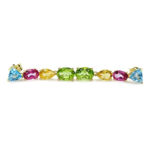 Preciosos pendientes de oro amarillo de 18k con 8 piedras finas de color engastadas con 4 garras - Imagen 7
