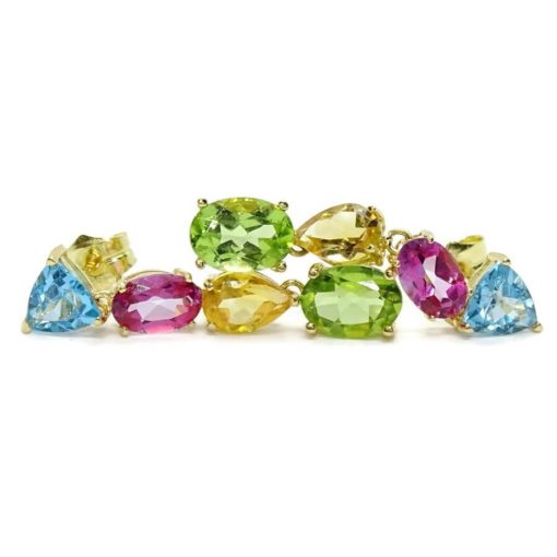 Preciosos pendientes de oro amarillo de 18k con 8 piedras finas de color engastadas con 4 garras - Imagen 6