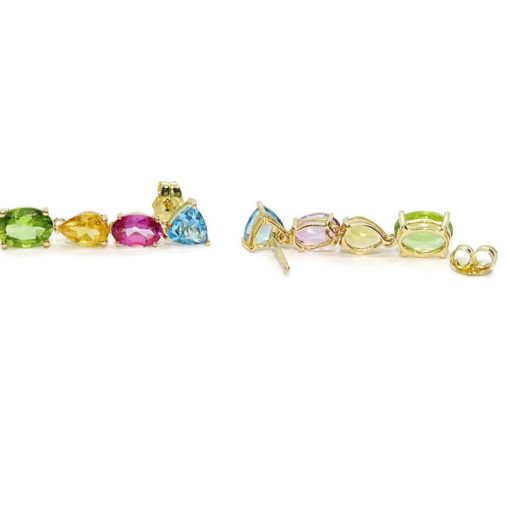 Preciosos pendientes de oro amarillo de 18k con 8 piedras finas de color engastadas con 4 garras - Imagen 5