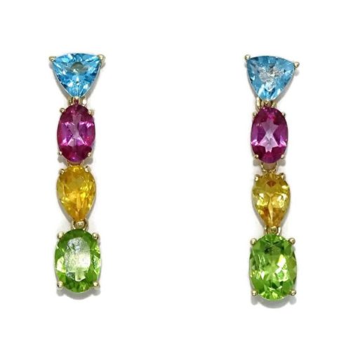 Preciosos pendientes de oro amarillo de 18k con 8 piedras finas de color engastadas con 4 garras
