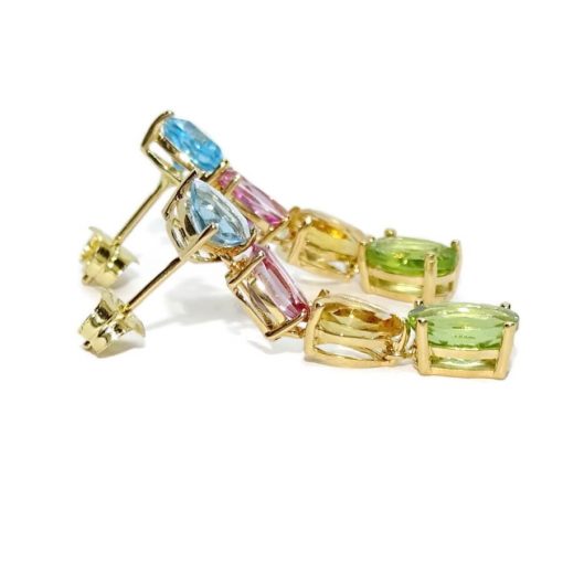 Preciosos pendientes de oro amarillo de 18k con 8 piedras finas de color engastadas con 4 garras - Imagen 4