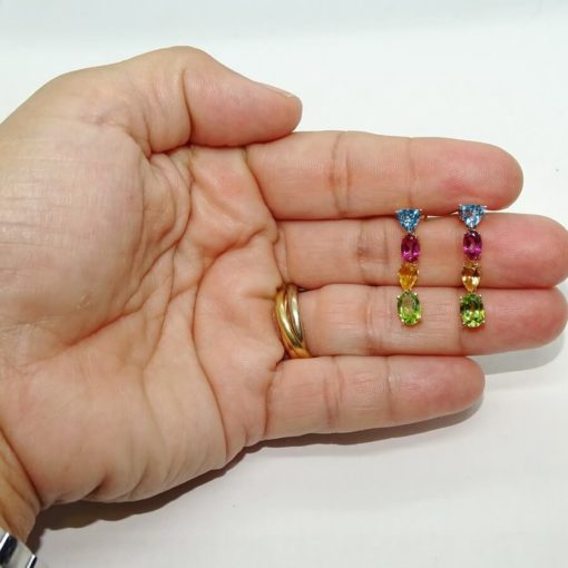 Preciosos pendientes de oro amarillo de 18k con 8 piedras finas de color engastadas con 4 garras - Imagen 3