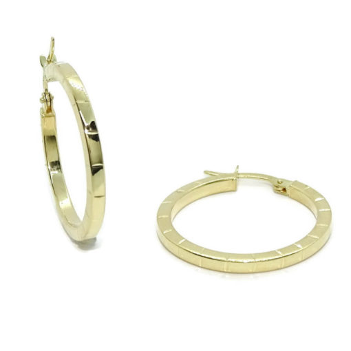 Pendientes aros de oro amarillo de 18k brillo de tubo cuadrado de 2mm de ancho con grabado ralla - Imagen 9