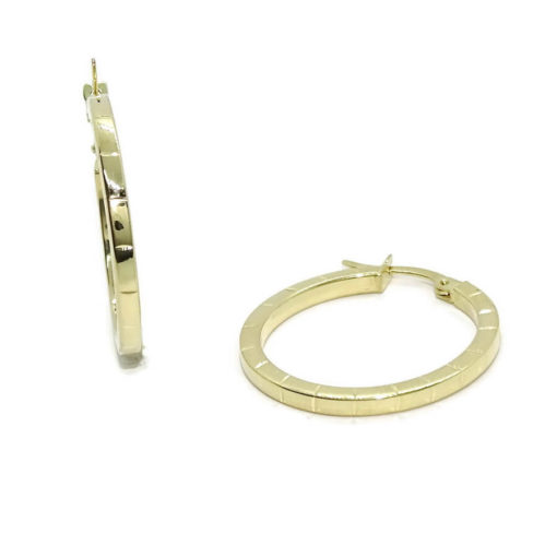 Pendientes aros de oro amarillo de 18k brillo de tubo cuadrado de 2mm de ancho con grabado ralla - Imagen 8