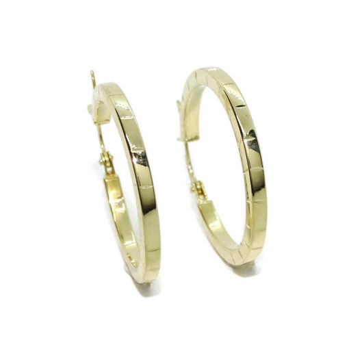 Pendientes aros de oro amarillo de 18k brillo de tubo cuadrado de 2mm de ancho con grabado ralla - Imagen 7