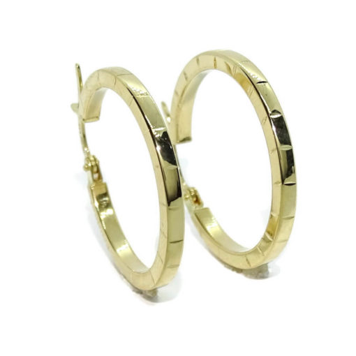 Pendientes aros de oro amarillo de 18k brillo de tubo cuadrado de 2mm de ancho con grabado ralla - Imagen 6